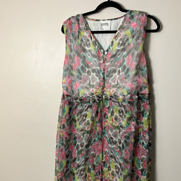 KOOVS maxi Dress sleeveless colourful abstract print sheer split front skirt - Picture 3 of 11